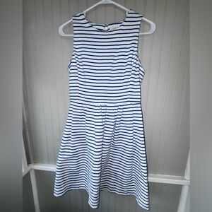 J Crew Classic Blue & White Striped Sleeveless Dress pockets
